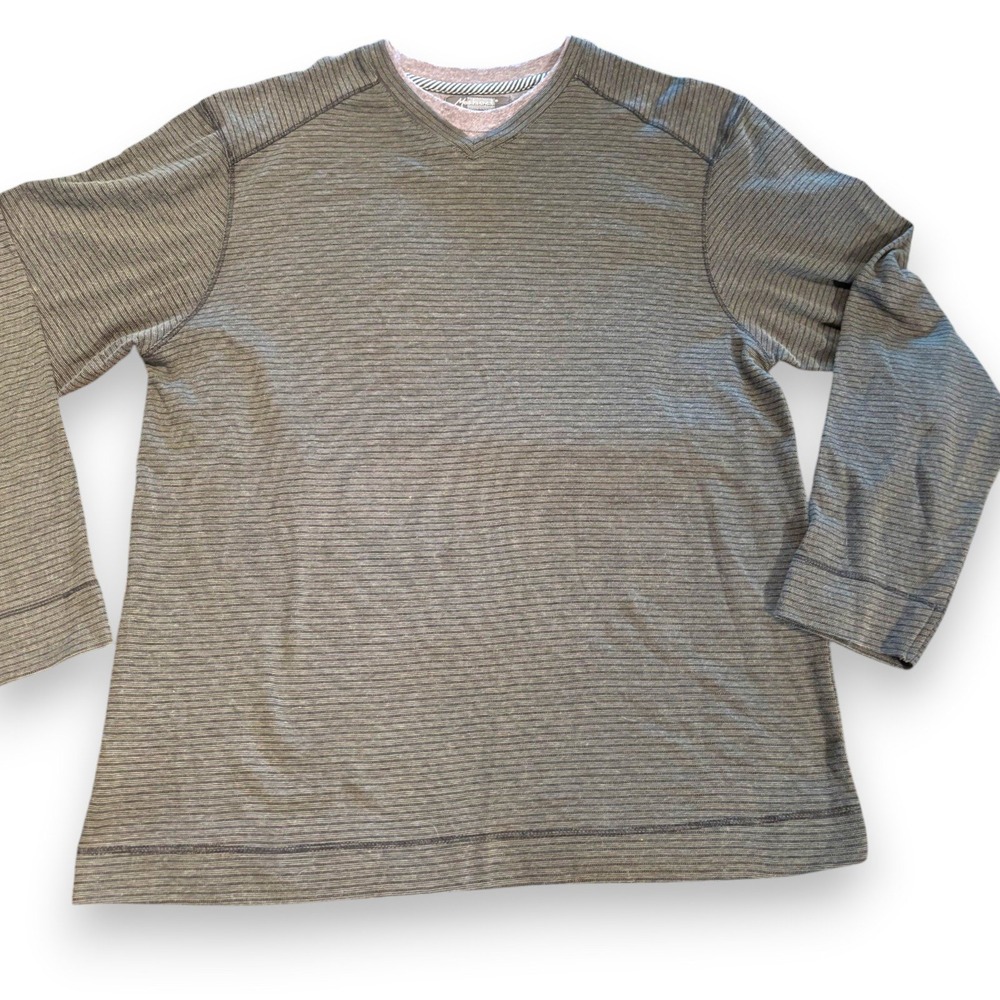 Method Mens Long Sleeve V-Neck‎ Striped Shirt Charcoal Gray Size Medium RN63925